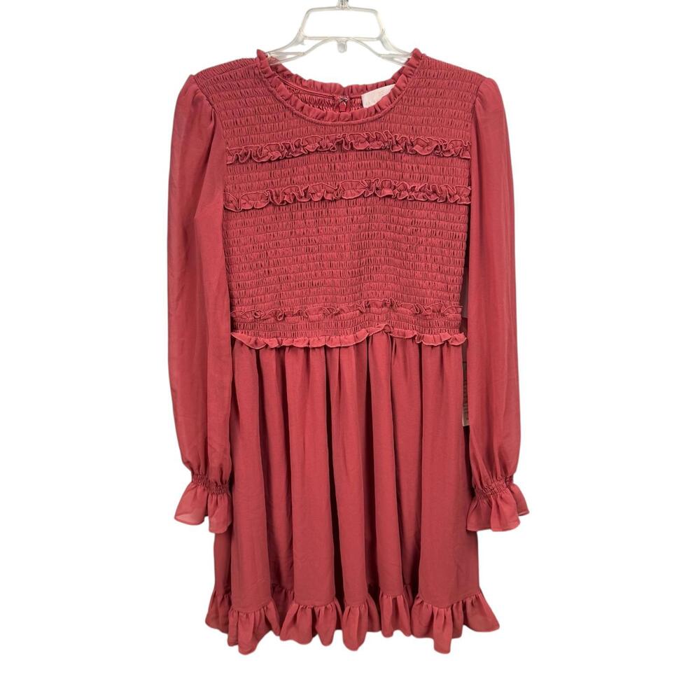 NWT Rachel‎ Parcell Smocked Ruffle Dress Long Sleeve Midi MED